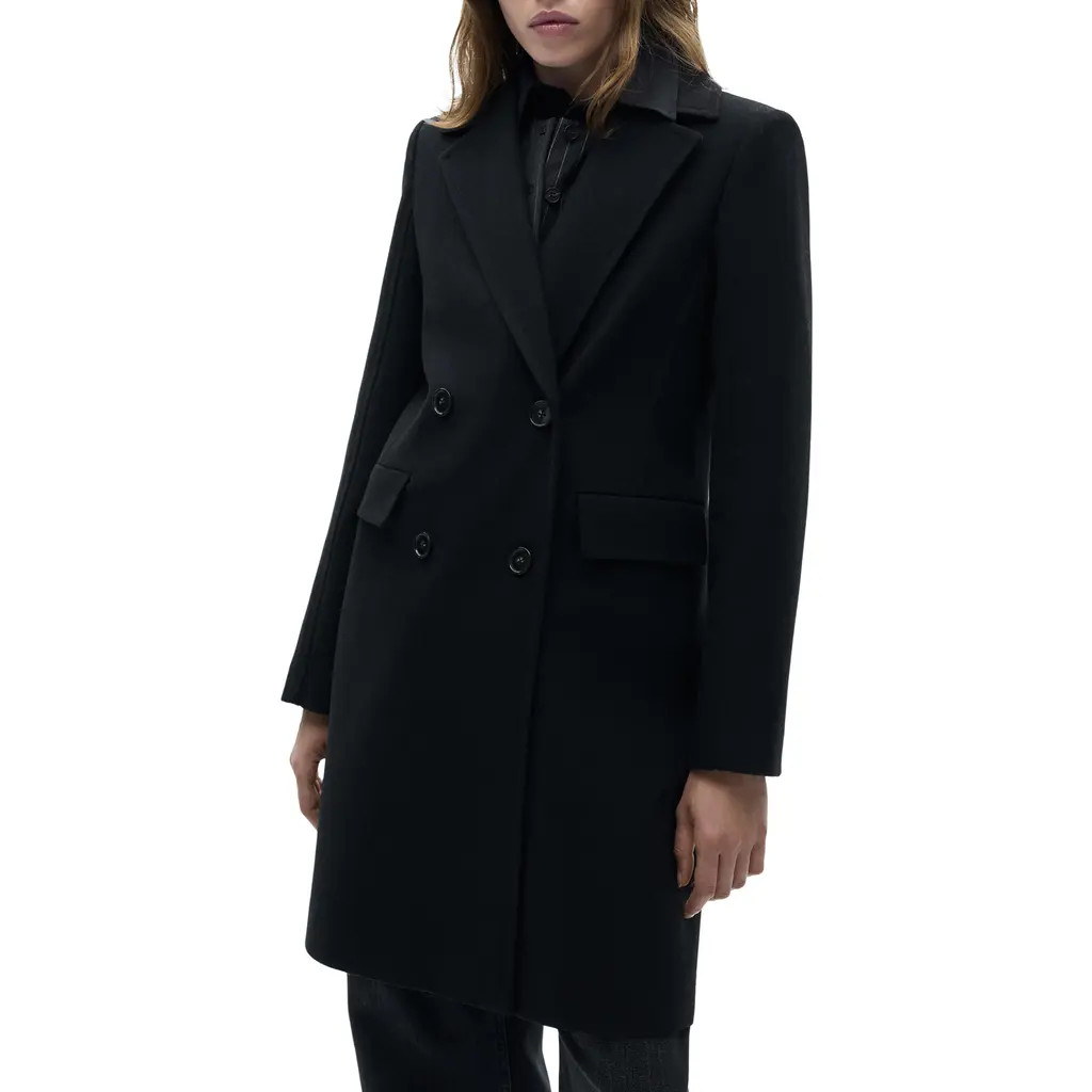 MANGO Double Breasted Longline Coat in Black at Nordstrom, Size 3X | Nordstrom