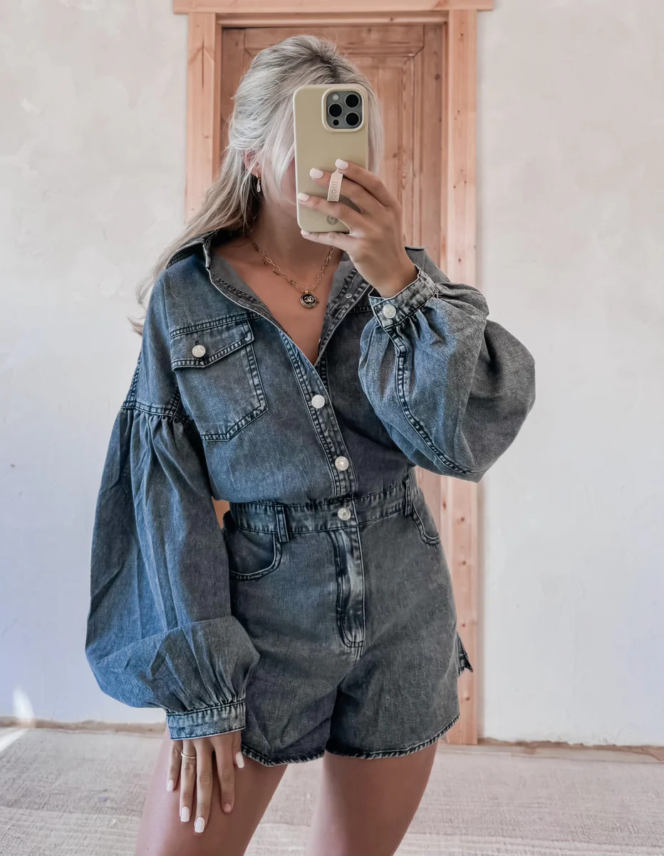 Just Can’t Wait Black Denim Romper | CK Squared Boutique