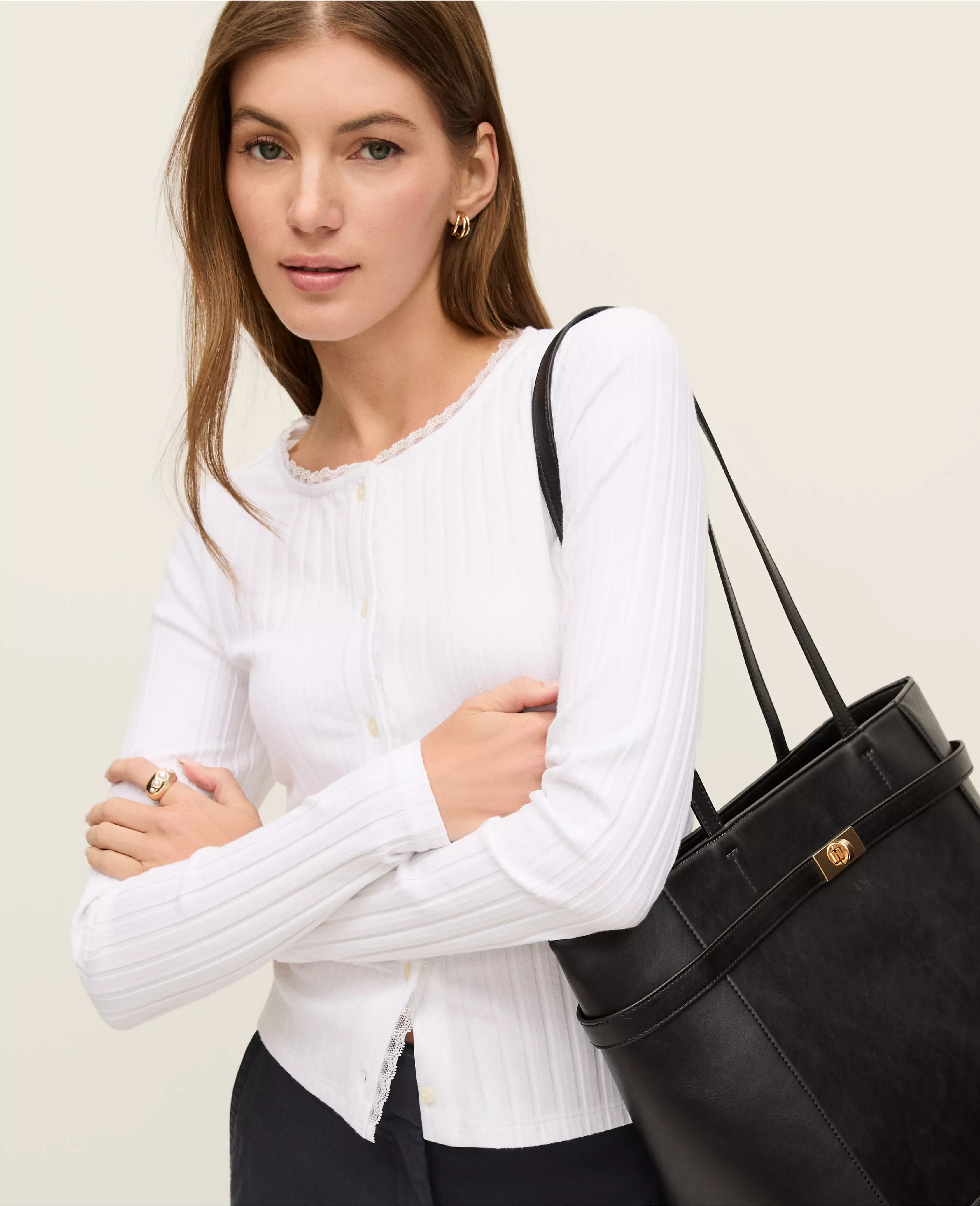 Weekend Lace Trim Pointelle Cardigan | Ann Taylor