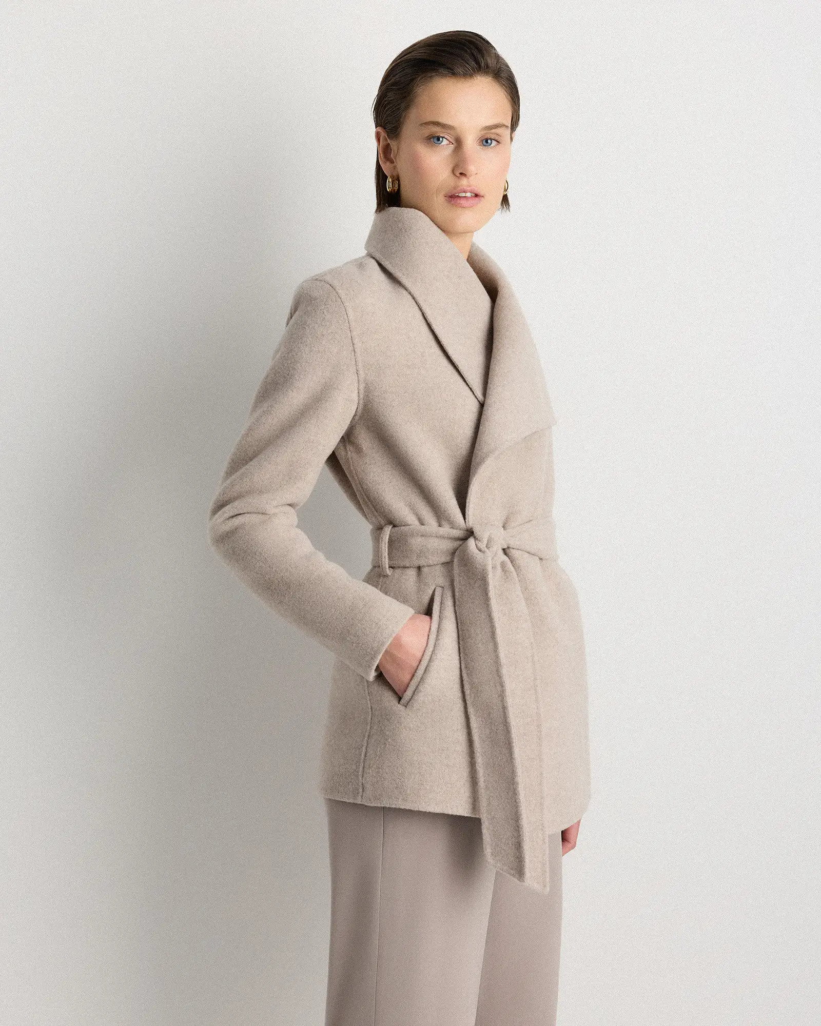 Double-Faced Merino Wool Draped Collar Short Wrap Coat | Quince