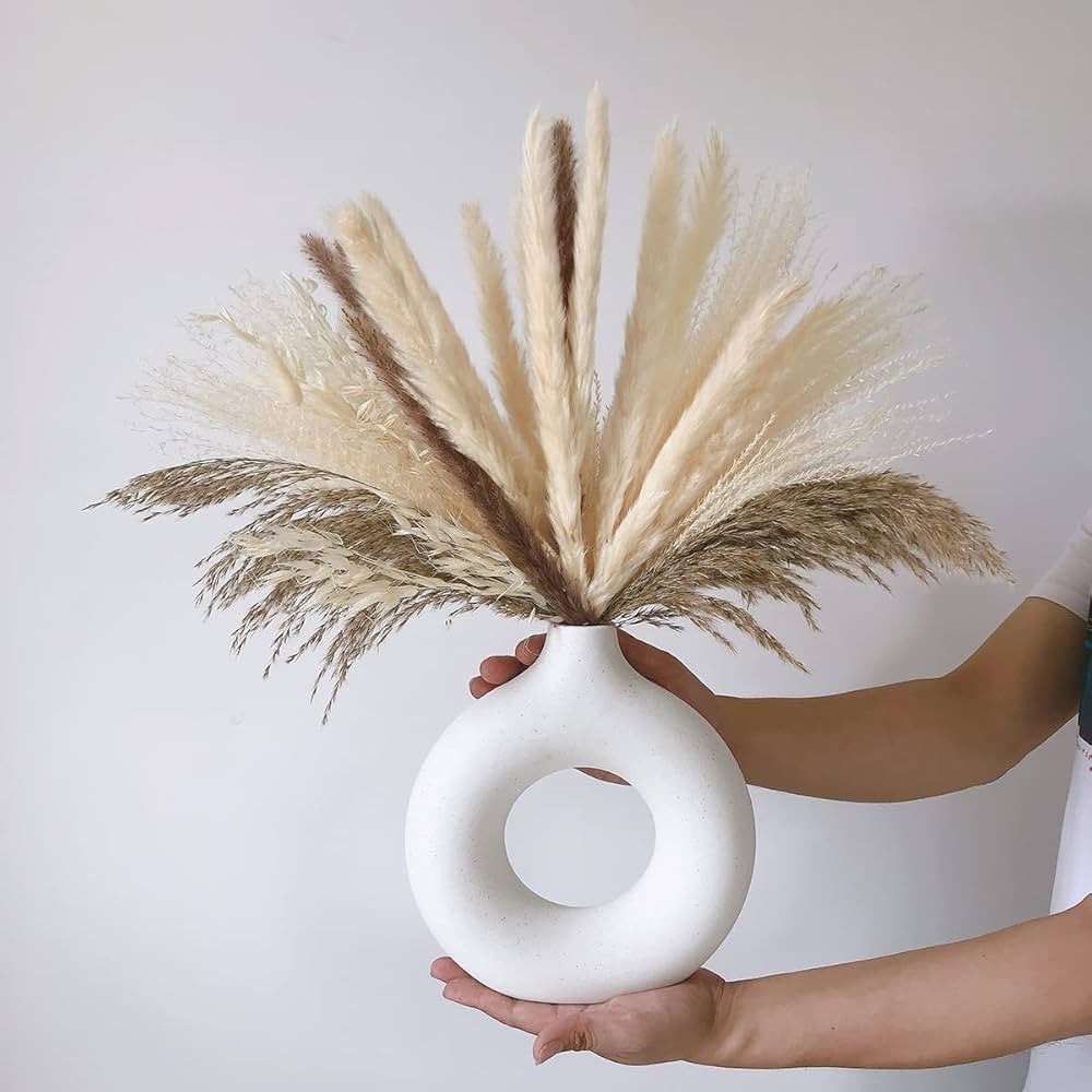 White Ceramic Vases for Pampas Grass,Water Drop Design Doughnut vase Modern Home Decor Minimalist... | Amazon (US)