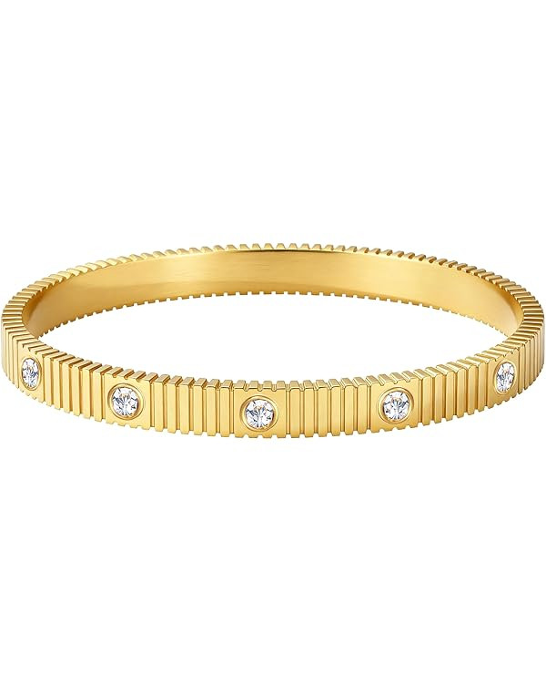 18K Gold Plated Love Bracelets for Women Stainless Steel Cuff Bangle Simple Durable Everyday Wear... | Amazon (US)