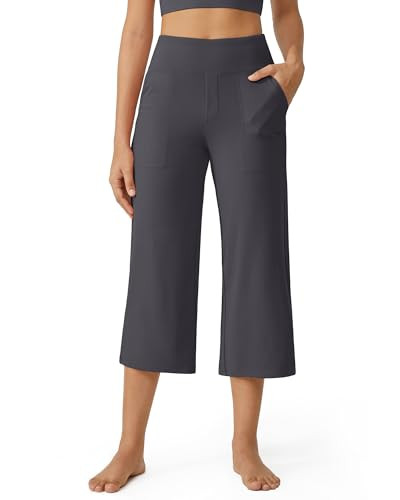 G4Free Cropped Pants for Women Yoga Dress Capri Stretch Wide Leg Gaucho Pants Flare Causal Lounge Workout Capris(Dark Grey,XXL,21") | Amazon (US)