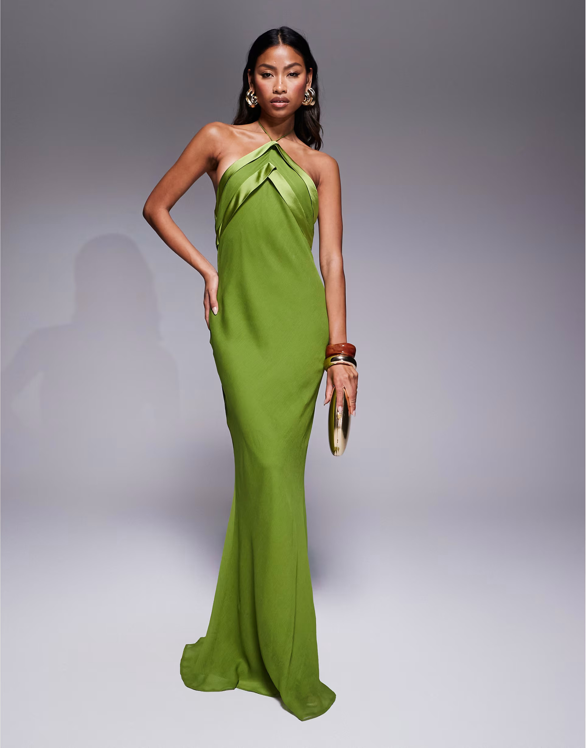 ASOS DESIGN satin tape halter maxi dress in green | ASOS (Global)