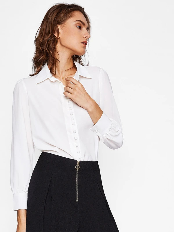 Button Front Chiffon Shirt | SHEIN