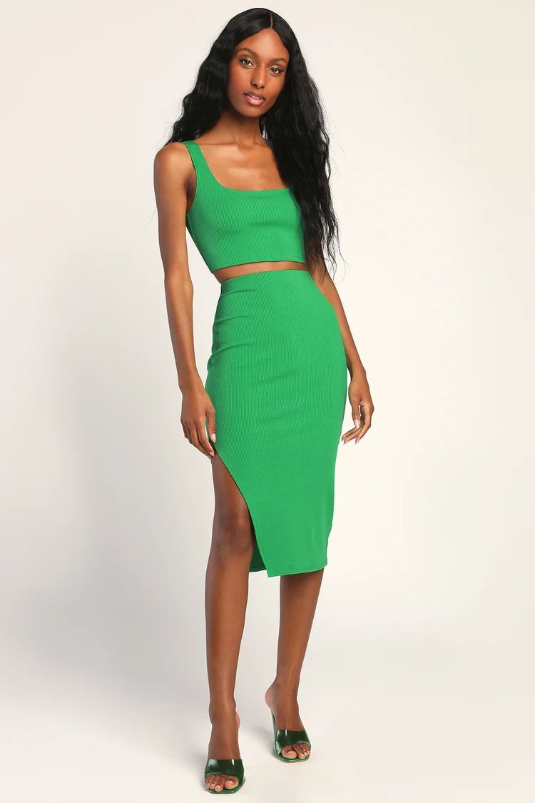 Set For Life Green Ribbed Bodycon Two-Piece Dress | Lulus (US)