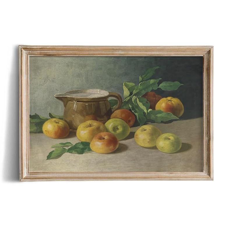 Rustic Farmhouse Wall Art Decor - 24x36 Large Unframed Rolled Canvas - Apple Pearl Fruit Warm Bei... | Amazon (US)