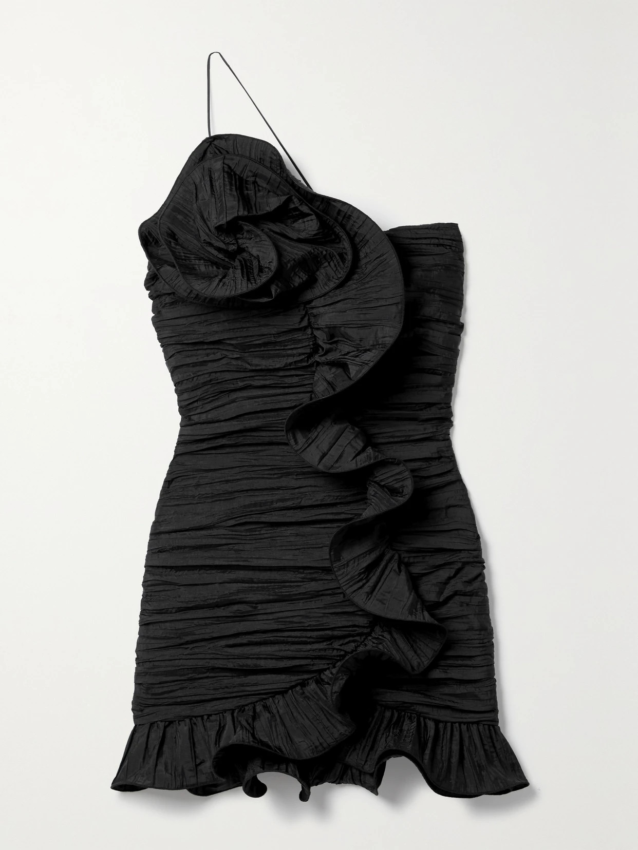 LoveShackFancy - Brenaya One-shoulder Ruffled Taffeta Mini Dress - Black | NET-A-PORTER (US)
