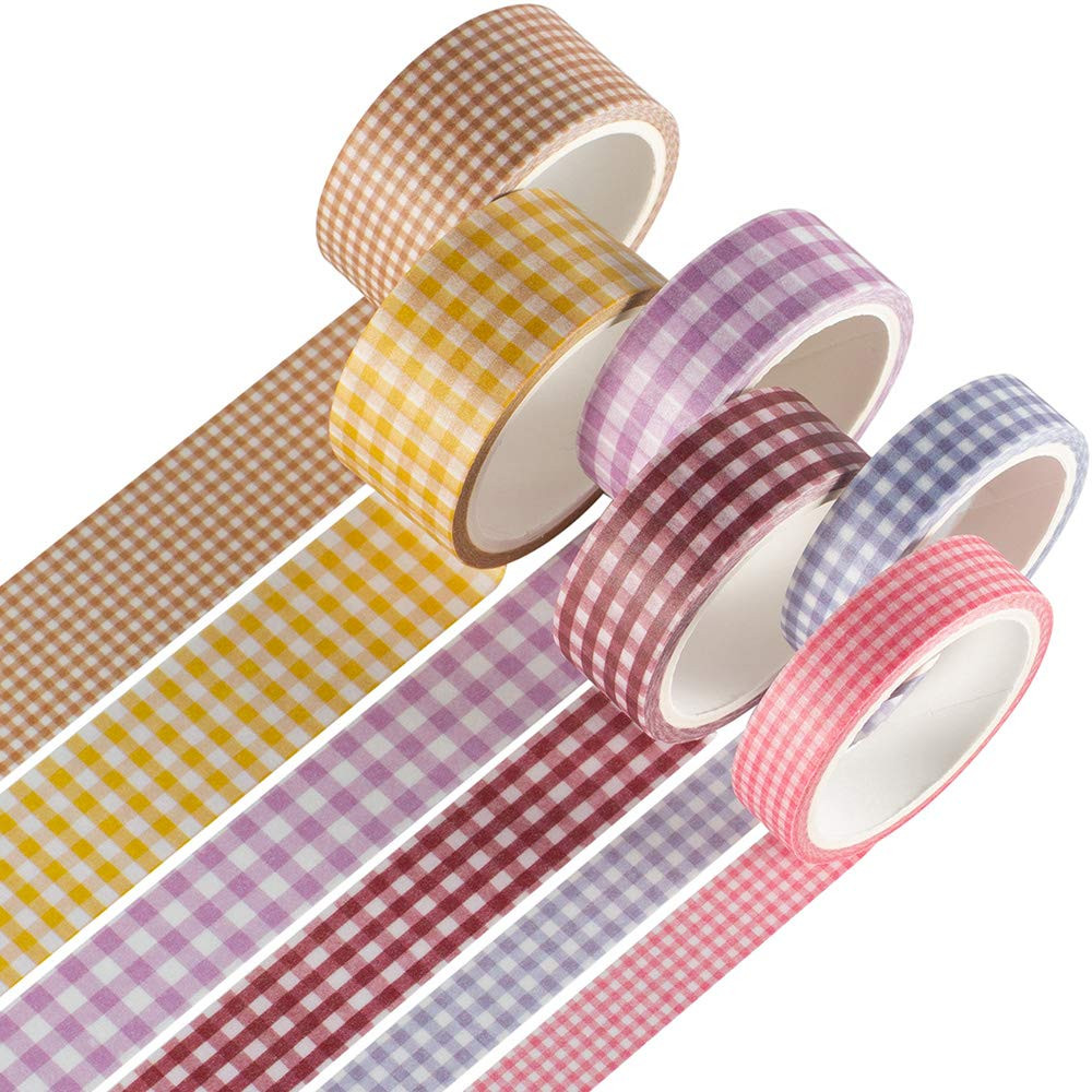 YUBBAEX 6 Rolls Plaid Washi Tape Set Basic Grid Masking Decorative Tapes for Arts, DIY Crafts, Jo... | Amazon (US)