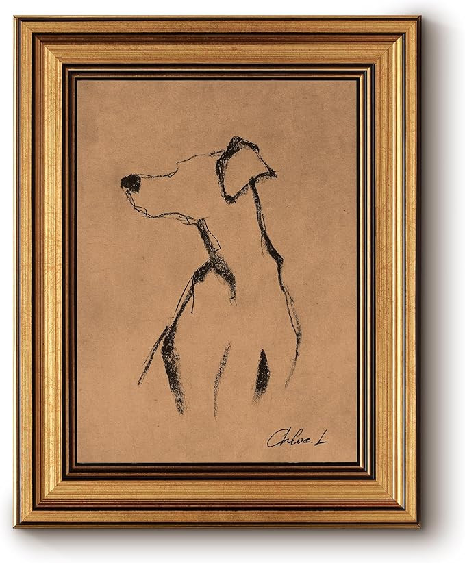 Bzstyleart Vintage Wall Art Decor,Gold Framed Wall Art 8 x 10 Inch Sketch Dog Turn Left,Animal Pa... | Amazon (US)
