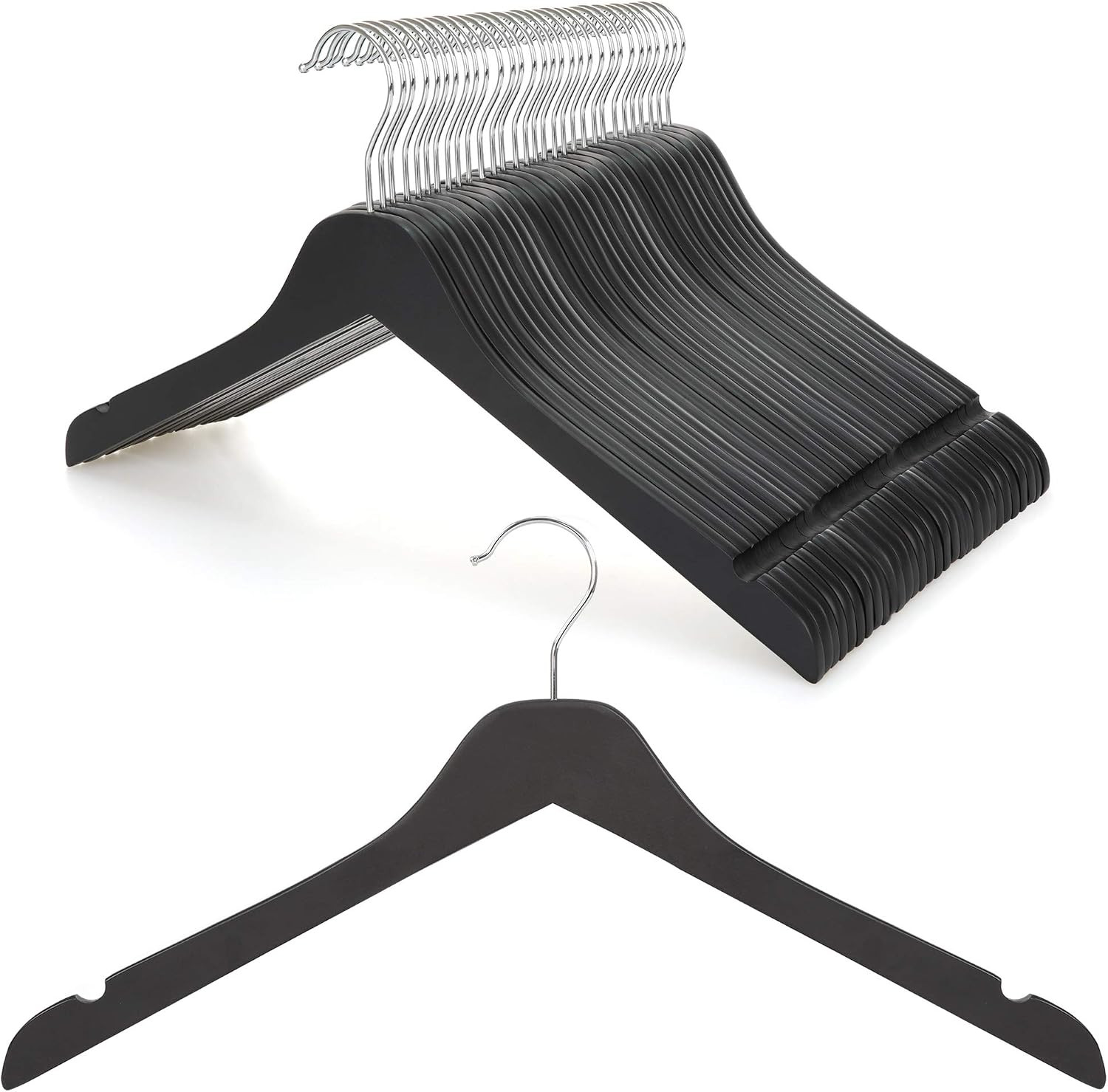 TOPIA HANGER Black Wooden Hangers 30 Pack, 0.28-inch Thick Slim Wood Clothes Hanger with Flat Design and Smooth Notches, Lightweight Space Saving Hangers for Shirt, Coat, Camisole-CT31B | Amazon (US)