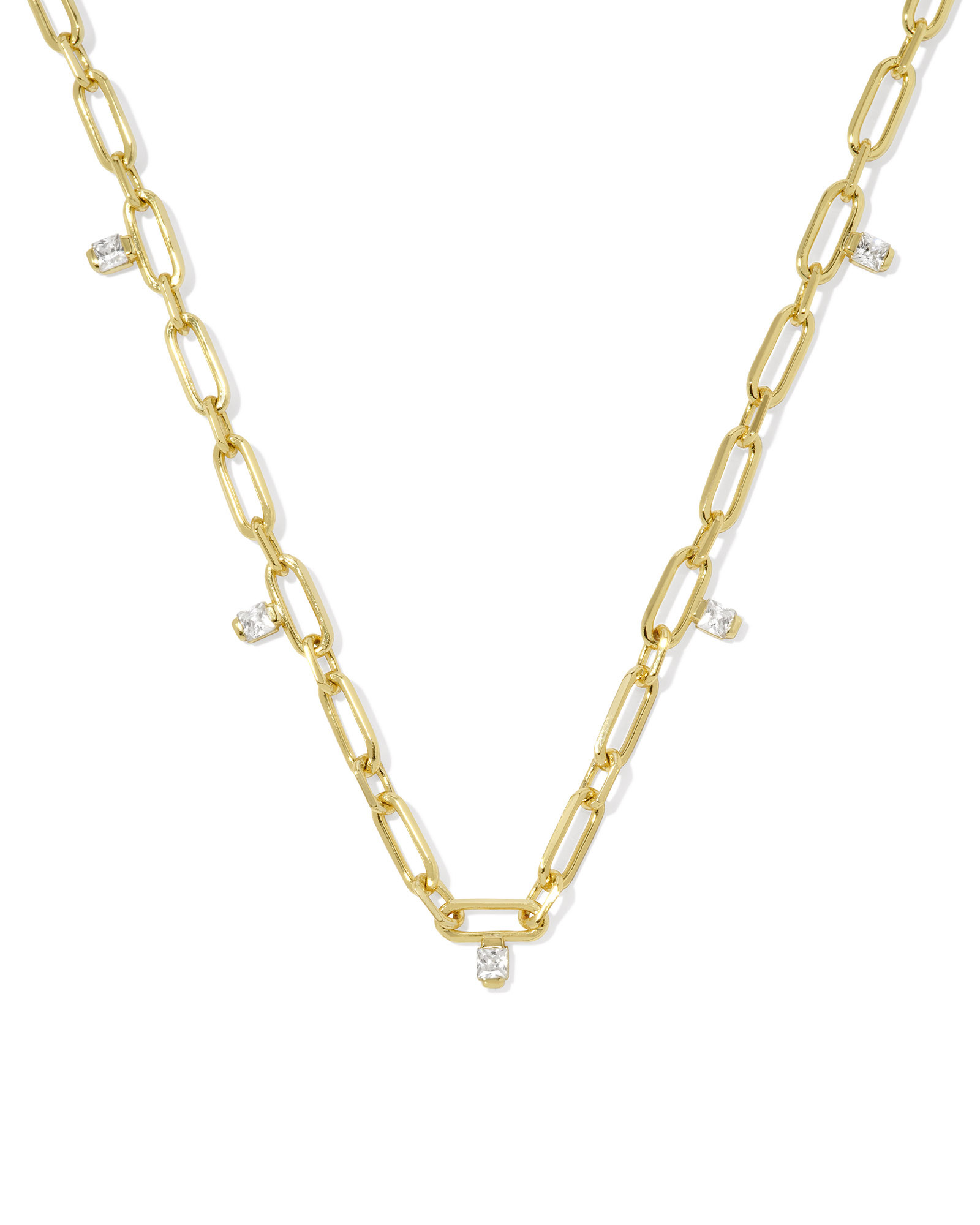 Cecelia Gold Crystal Chain Necklace in White Crystal | Kendra Scott | Kendra Scott