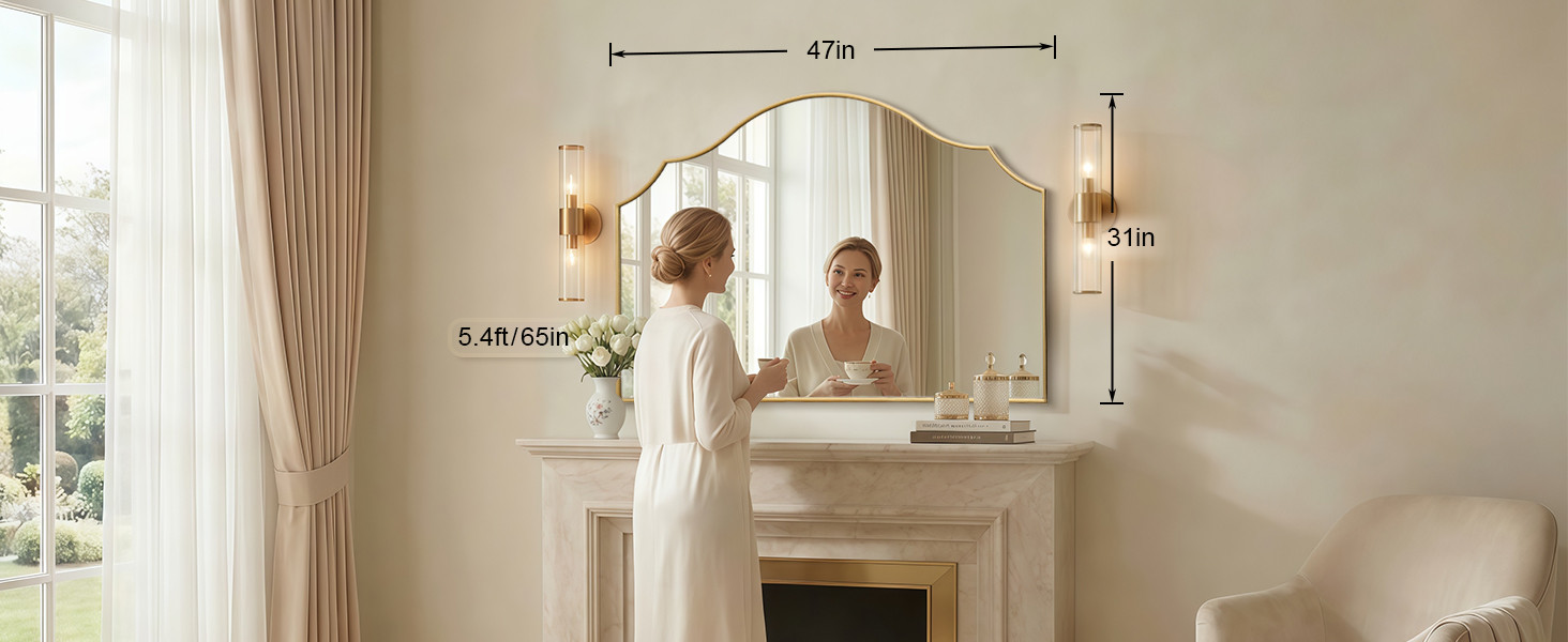 Amazon.com: Besdomus Large Scalloped Gold Mirror: 47"x31" Modern Minimalist Wood Frame Wall Mirro... | Amazon (US)