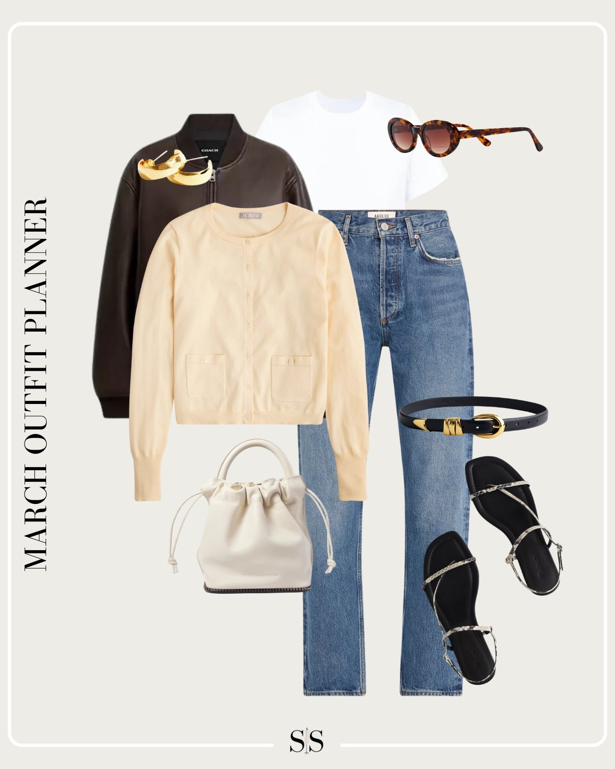 Monthly outfit planner MARCH: Winter to Spring transitional looks | bomber jacket, yellow cardigan sweater, straight jean, spring sandals, bucket bag

#springoutfit #datenight

#LTKStyleTip