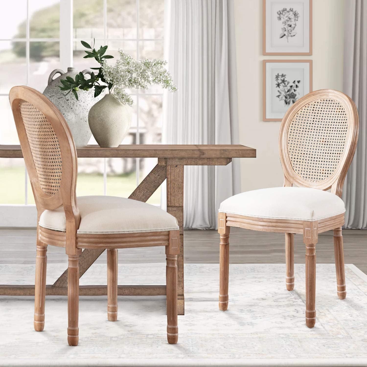 Nrizc French Dining Chairs Set of 2, Farmhouse Dining Chairs, Rattan Dining Chairs with Round Bac... | Amazon (US)