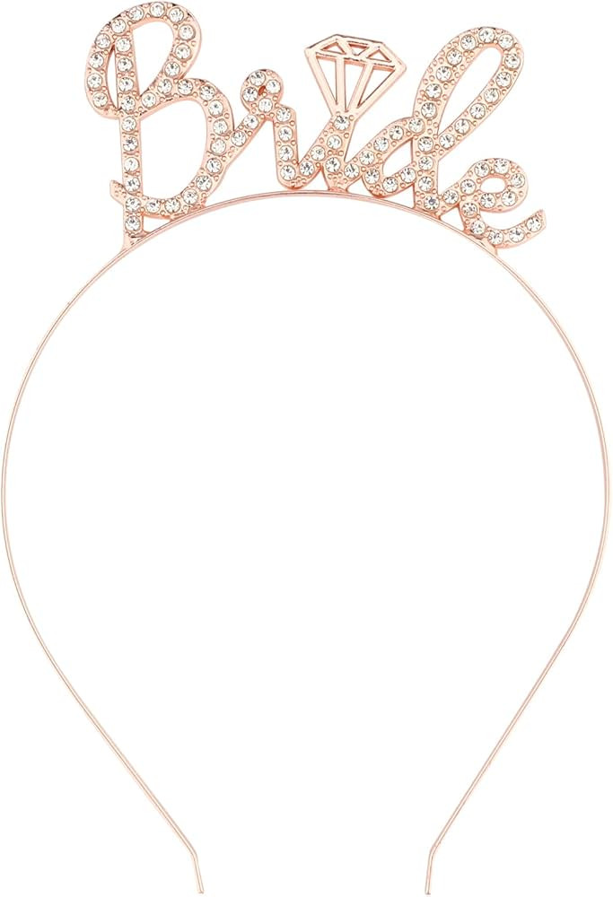 Casoty Bride Headband, Rose Gold Bride Tiara, Bride To Be Headband, Rhinestone Bachelorette Headb... | Amazon (US)