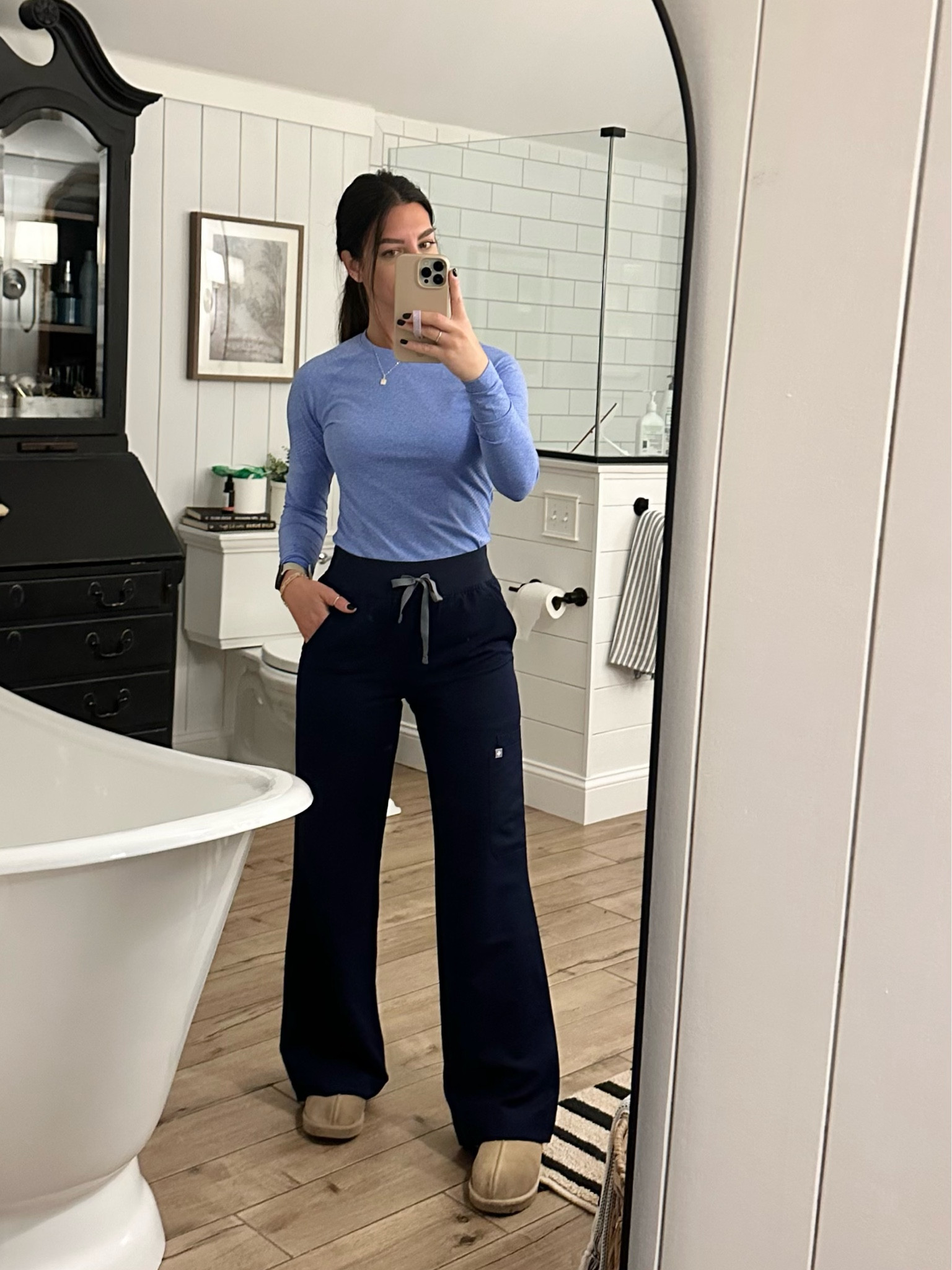 Favorite scrubs. High waisted, wide leg and so comfy!
wearing size XS regular 

#LTKWorkwear #LTKFindsUnder50