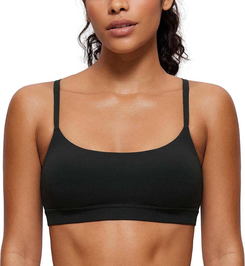 CRZ YOGA Womens Butterluxe Adjustable Spaghetti Strap Sports Bra - Scoop Neck Wireless Padded Bra... | Amazon (US)