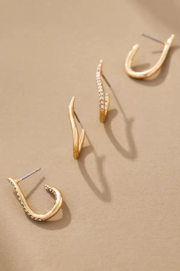 Side Flame Crystal Hoop Earrings, Set of 2 | Anthropologie (US)