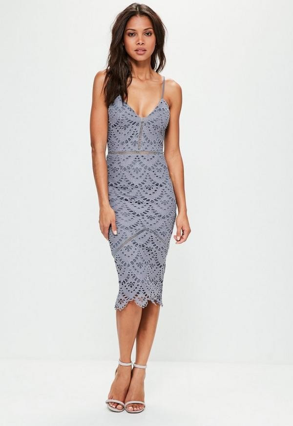 Blue Lace Detail Midi Dress | Missguided (US & CA)