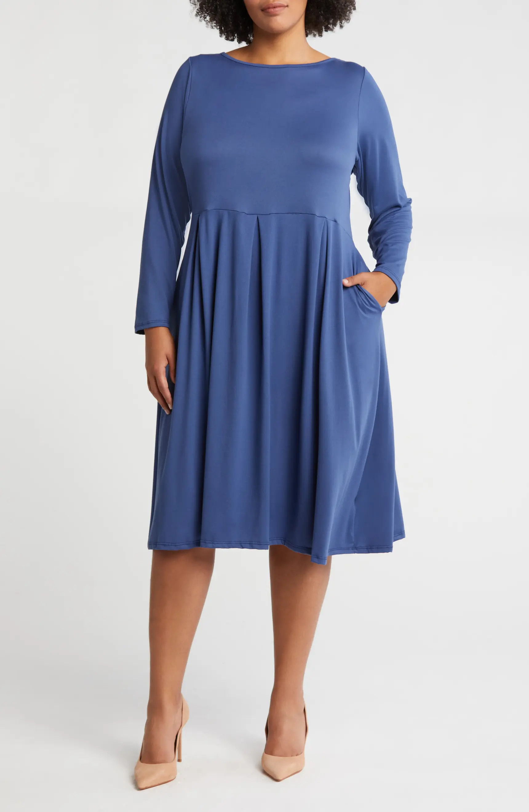 Fit & Flare Long Sleeve Jersey Midi Dress | Nordstrom