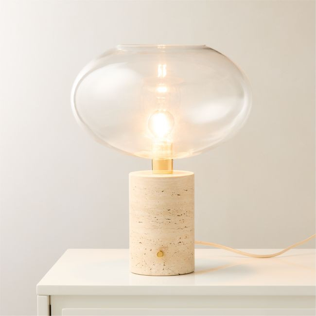 Polo Travertine Table Lamp with Glass Shade | CB2