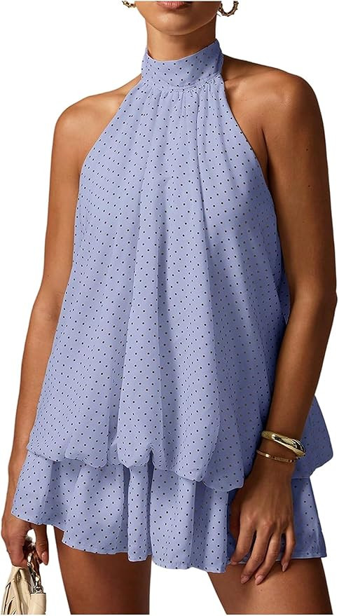 Floerns Women's Polka Dots Halter A Line Mini Dress Drop Waist Sleeveless Going Out Dresses | Amazon (US)