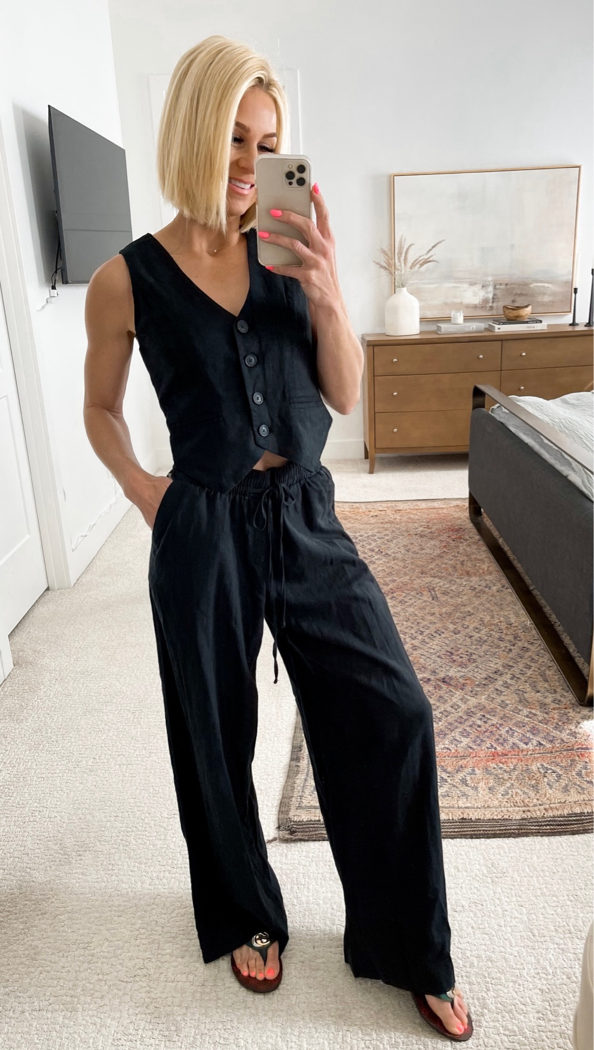 Black linen vest and drawstring pants! Target separates to wear as a set. Such good quality in these pieces!
Sized down to an XS in vest and small in pants. 
** Lots of sizes are sold out, but be sure and tap the “notify me when it’s back in stock" toggle. That’s how I snagged my pieces.

#LTKsalealert #LTKFind #LTKunder50
