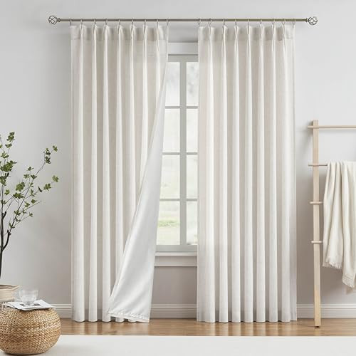 Vision Home Natural Pinch Pleated Light Filtering Curtains with Microfiber Liner 84 inch Linen Blended Textured Privacy Drapes for Living Room Bedroom Back Tabs with Hooks 2 Panels 40" Wx84 L | Amazon (US)