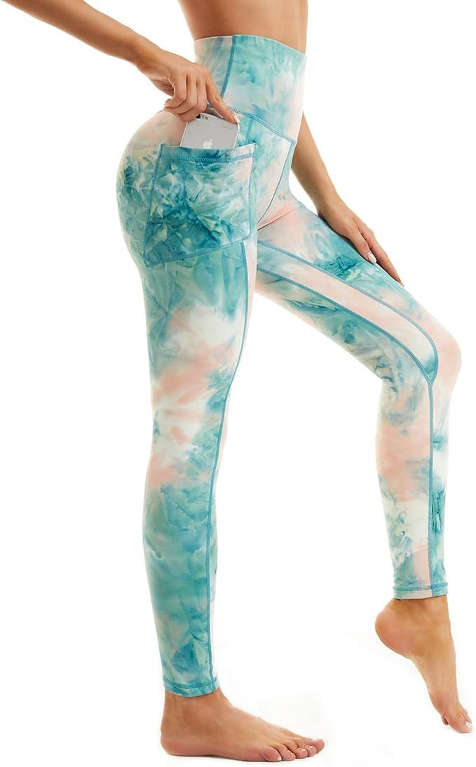 iniber Women's High Waist Leggings Tie Dye Yoga Pants with Pockets 4-Way Stretch Tummy Control Wo... | Amazon (US)