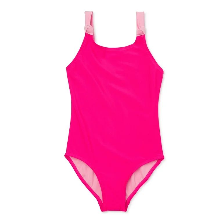 Wonder Nation Girls’ Knotted Strap One-Piece Swimsuit with UPF 50, Sizes 4-18 & Plus | Walmart (US)