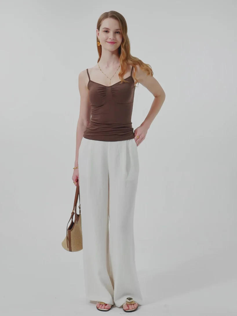 Breezy Linen Mid Rise Wide Leg Pant with Pockets | OGLmove