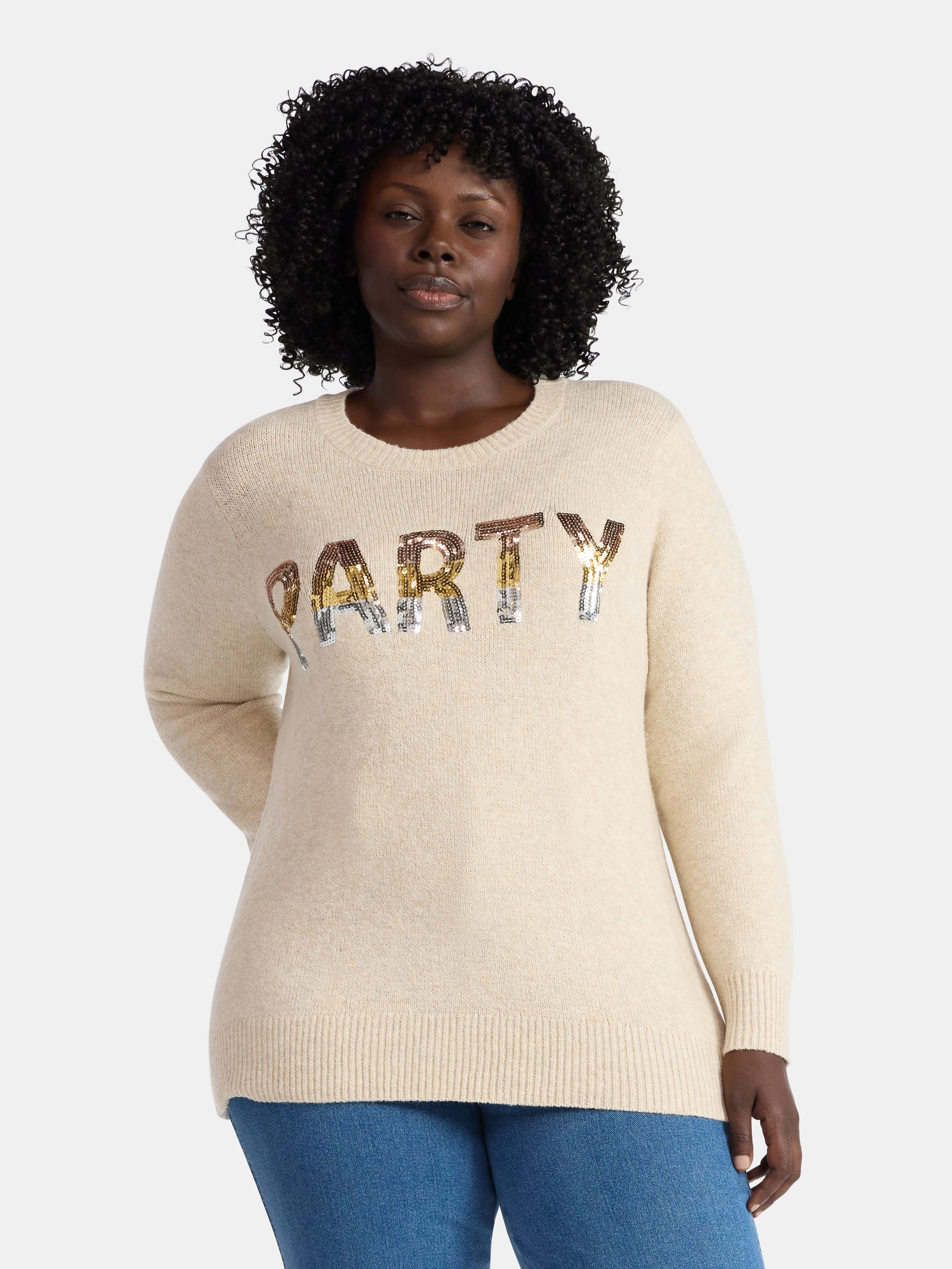 Terra & Sky Women's Plus Holiday Talking Sweater, Midweight, Sizes 0X-4X - Walmart.com | Walmart (US)