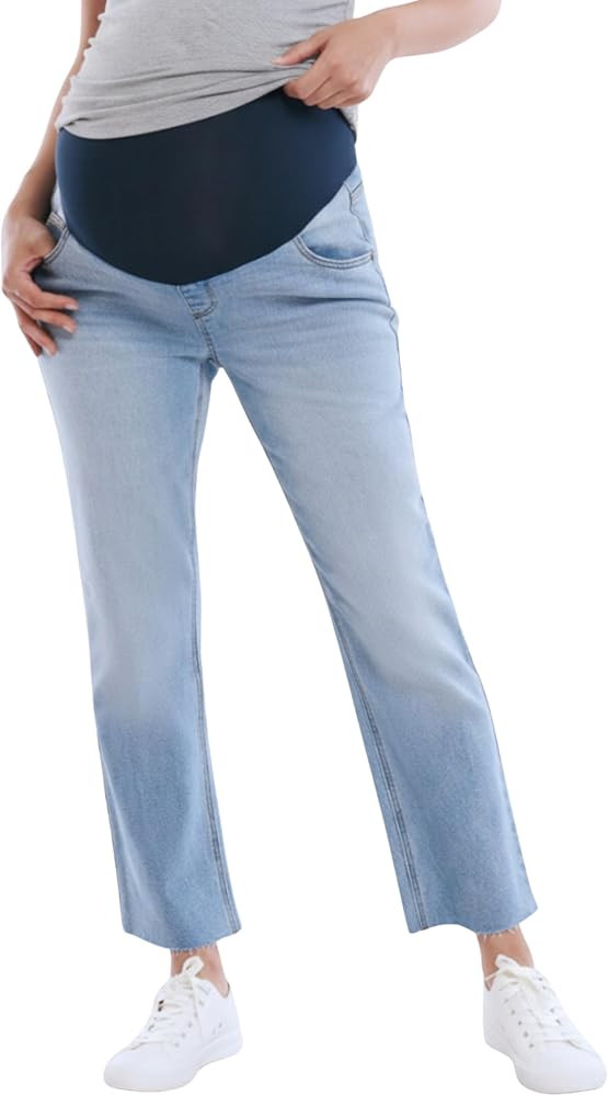 Motherhood Maternity Womens Secret Fit Over The Belly Slim Straight Leg Denim Pregnancy Jeans | Amazon (US)
