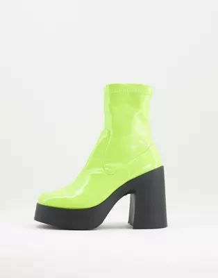 ASOS DESIGN Elsie high heeled sock boot in neon green | ASOS (Global)