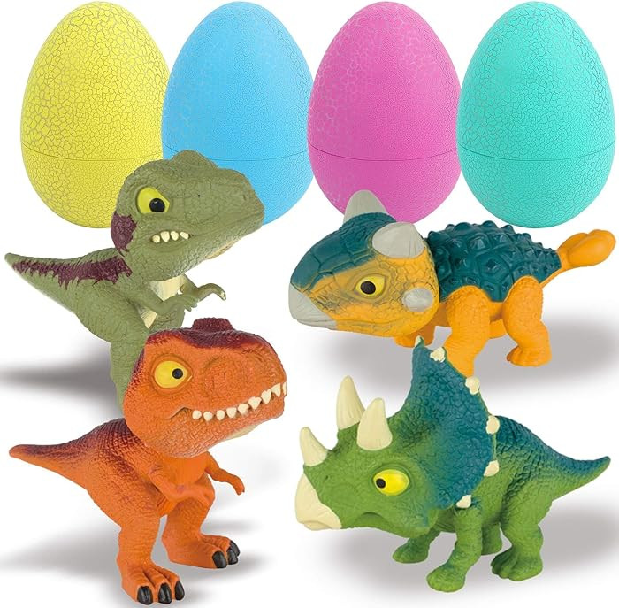 5.12" Dinosaur Egg Toy 4Pack, Exquisitely Carved Dinosaur Figures, Easter Eggs, Suitable for Boys... | Amazon (US)