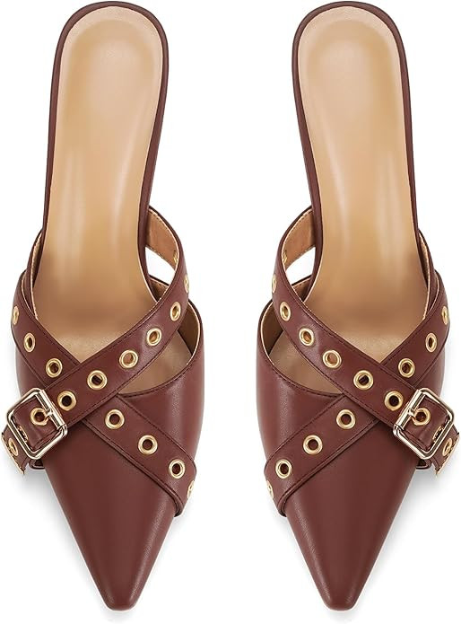 Dsevht Black Kitten Heels for Women Pointed Toe Heels Dressy Bow Heels Vintage Heels Mules Sexy P... | Amazon (US)