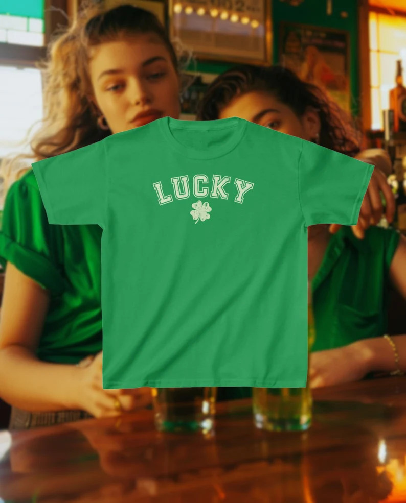 St Patricks Day Y2k Baby Tee, Lucky Baby Tee, Shamrock Baby Tee, Downtown Girl, St Pats Day Shirt... | Etsy (US)