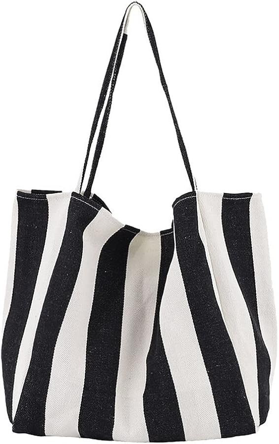 Striped Canvas Tote Handbag for Women Vertical Stripe Large Capacity Shoulder Bag for Shopping Tr... | Amazon (US)