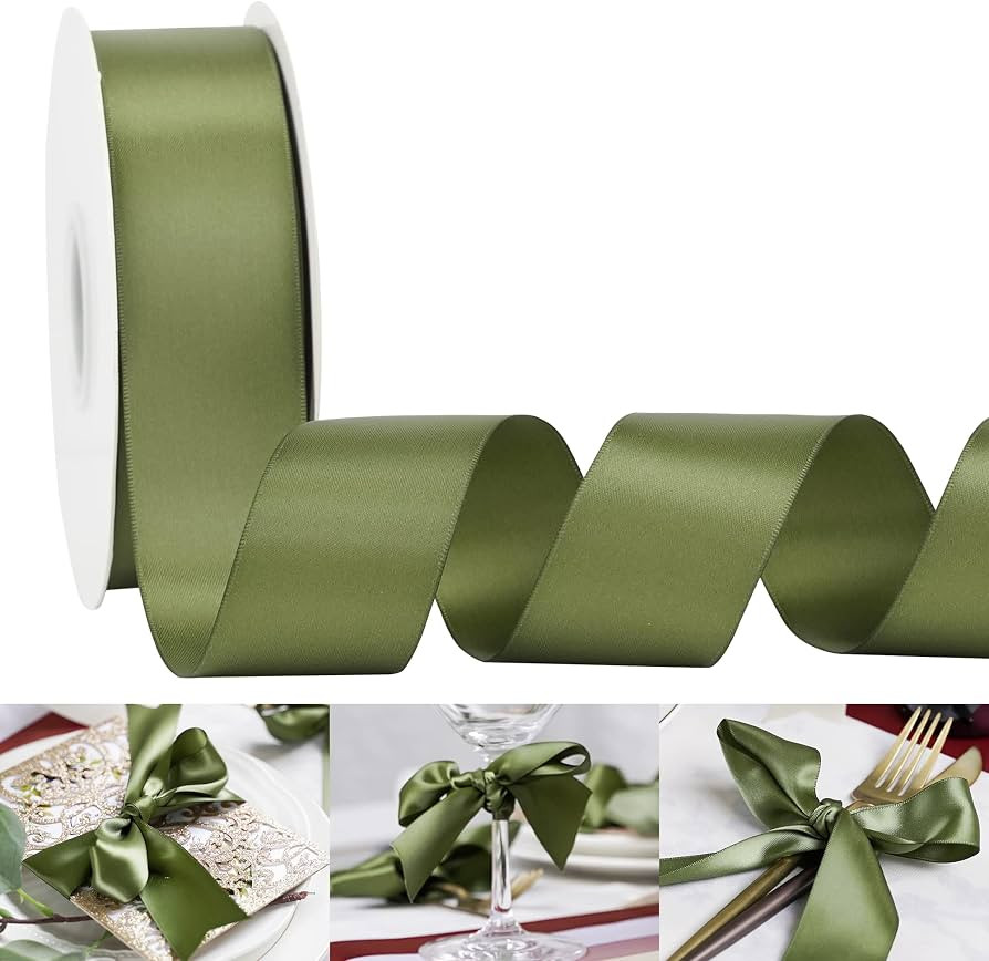 HUIHUANG Moss Green Double-Faced Satin Ribbon 1-1/2" Continuous 50 Yards | Amazon (US)
