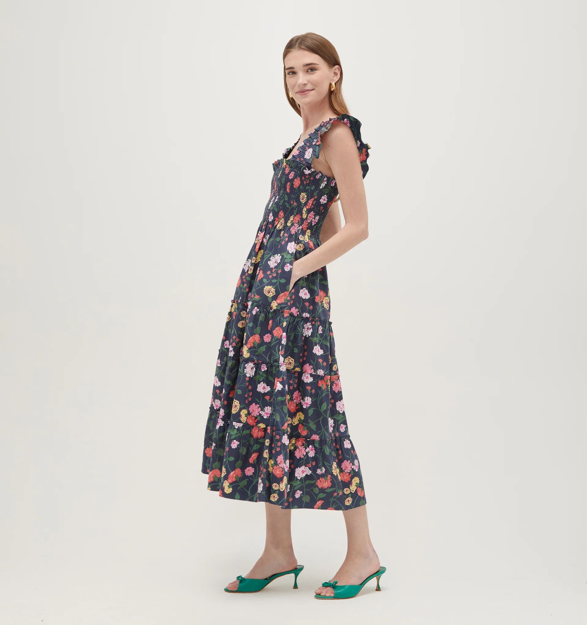 The Ellie Nap Dress - Navy Peony Bouquet Cotton Sateen | Hill House Home