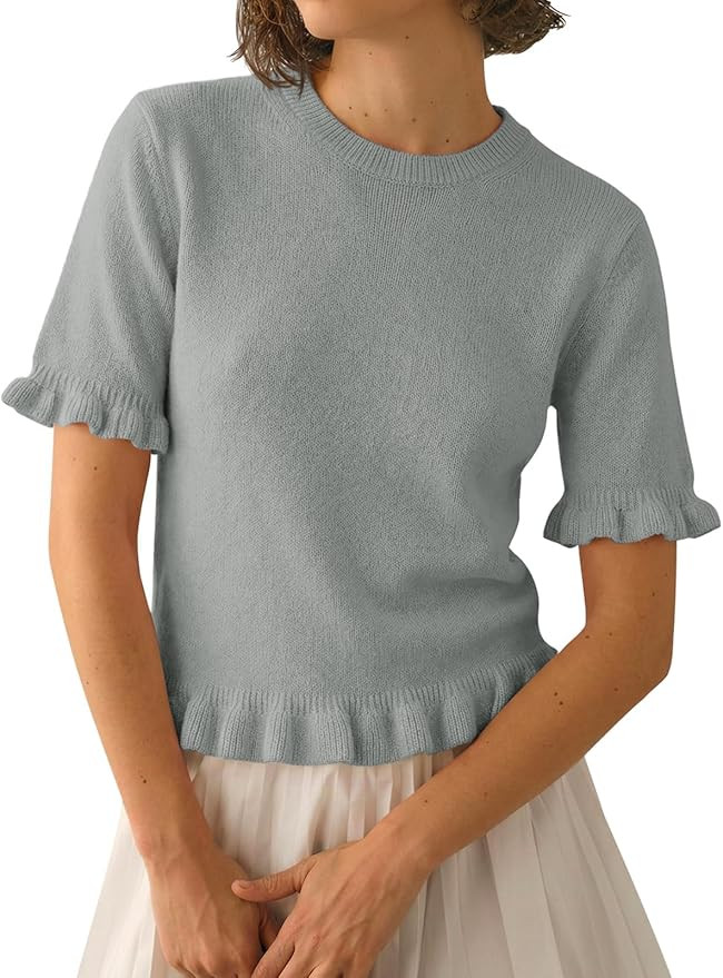 Tankaneo Womens Summer Short Sleeve Cropped Sweaters Spring Lightweight Knit Peplum Tops Dressy C... | Amazon (US)
