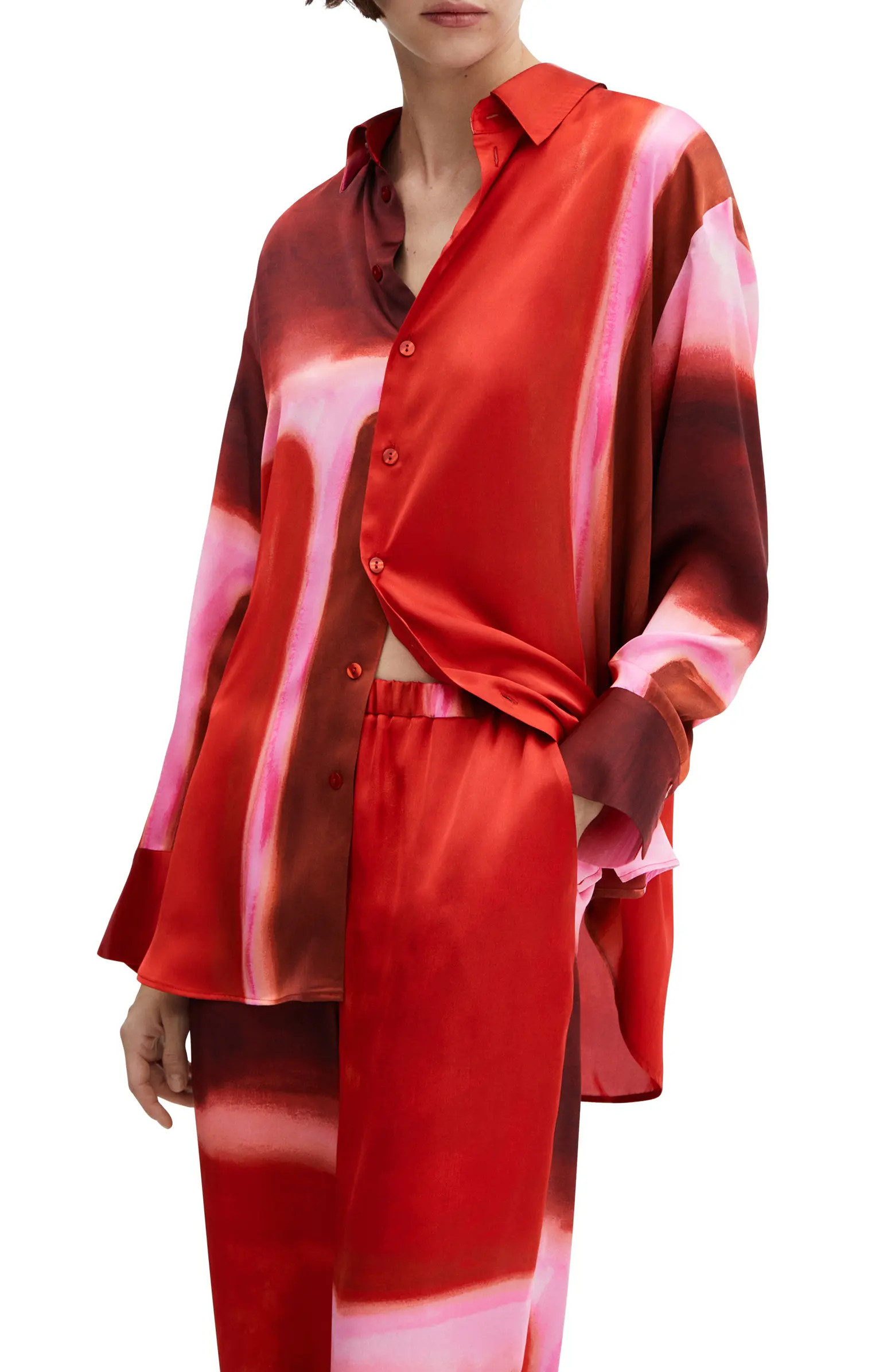 MANGO Rothko Print Satin Button-Up Shirt | Nordstrom | Nordstrom