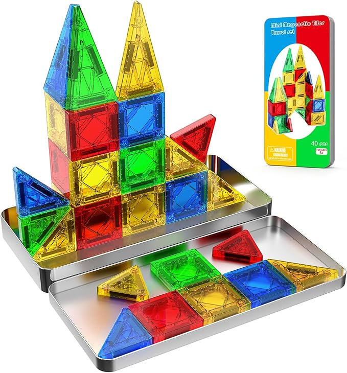 Mini Magnetic Tiles, 40PCS Travel Magnetic Tiles with Iron Box, Magnet Building Blocks Set Travel... | Amazon (US)
