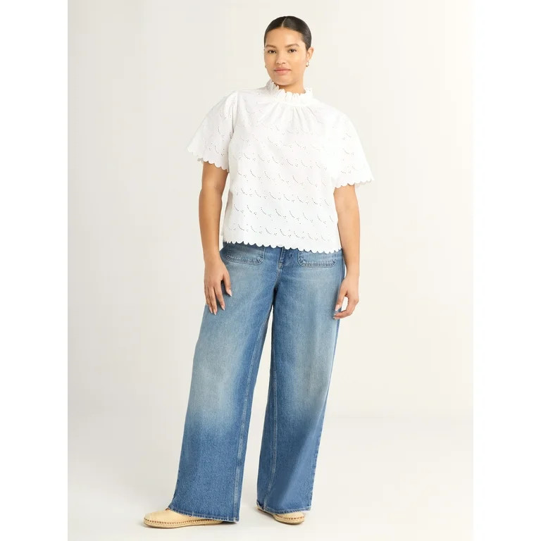 Free Assembly Women's and Women's Plus Size Button Front Ruffle Shirt, Sizes XS-4X | Walmart (US)