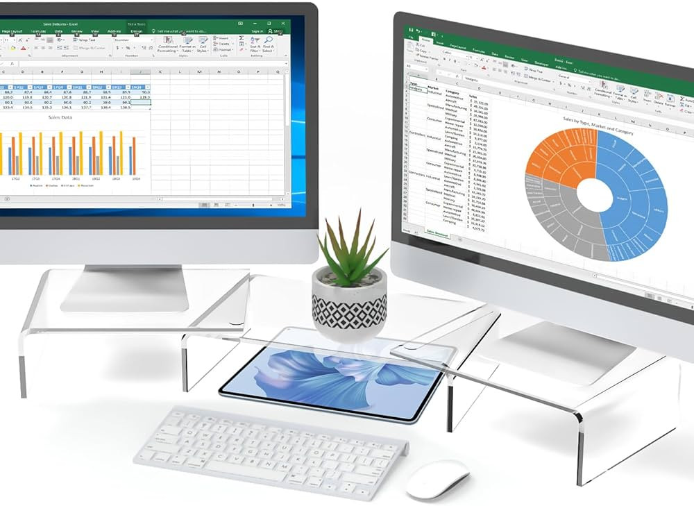 X-cosrack Acrylic Monitor Stand Riser,Dual Monitor Stand with Adjustable Length and Angle,3 Shelf... | Amazon (US)