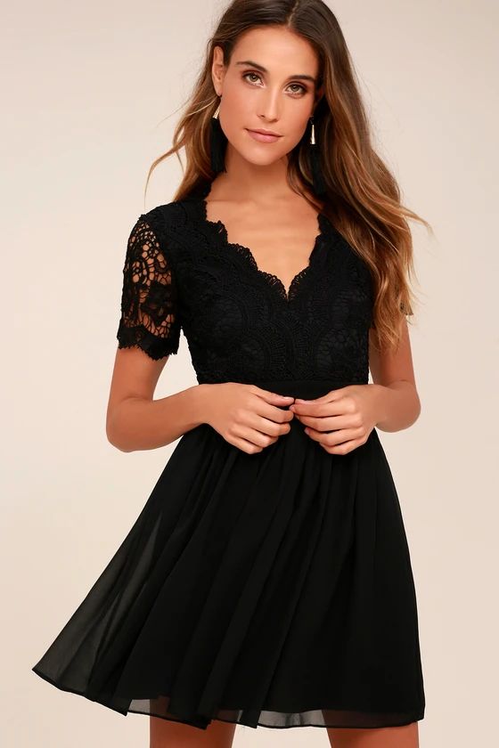 Angel in Disguise Black Lace Skater Dress | Lulus (US)