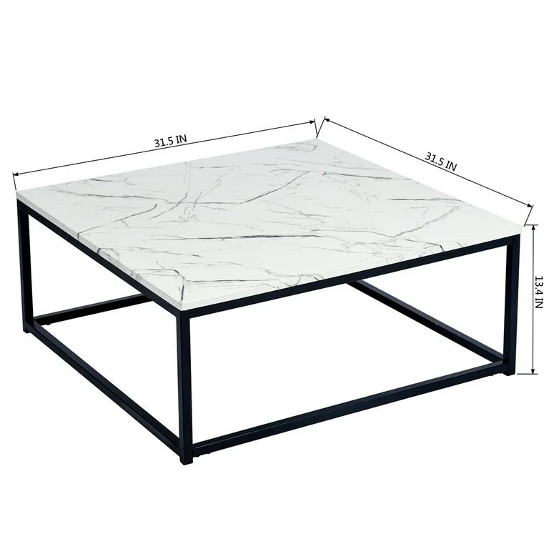 FurnitureR Contemporary 31.5" Square Coffee Table, Marble White/Black Frame | Walmart (US)