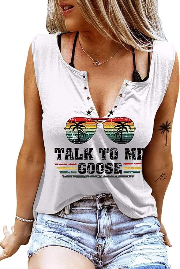 Talk to Me Goose Glasses Coconut Tree Tank Tops Women Summer Sleeveless Shirts Vacation Muscle Ta... | Amazon (US)