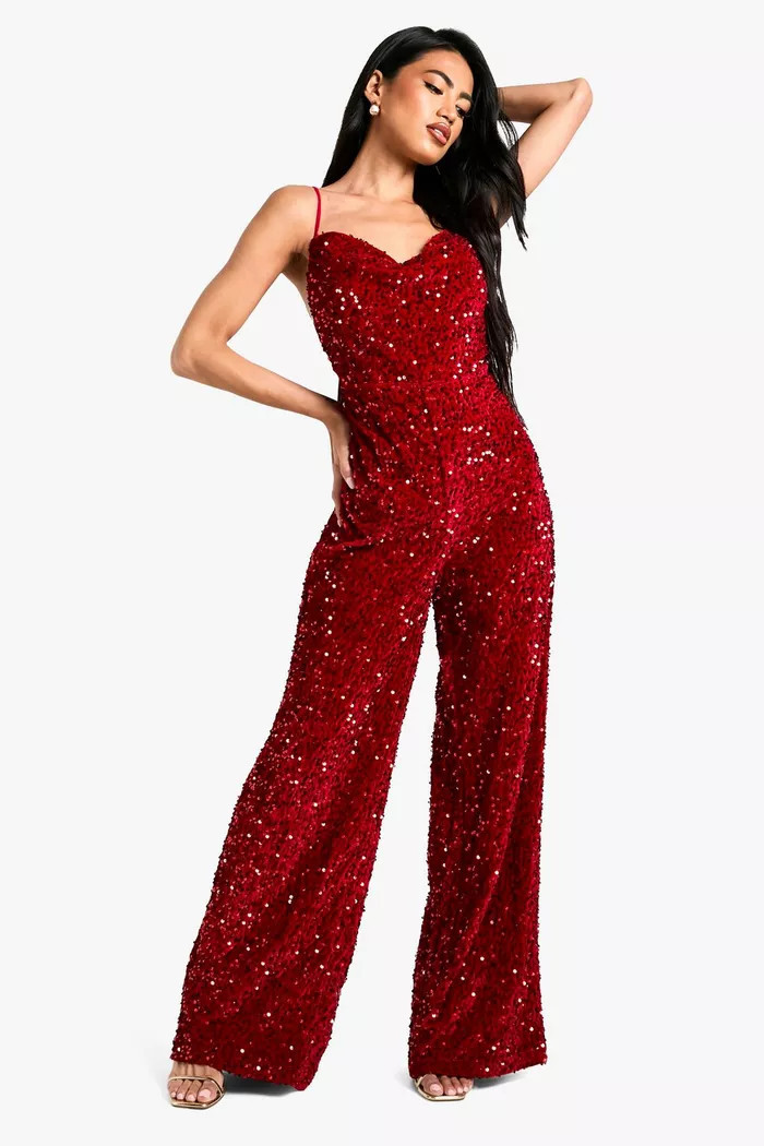 Velvet Sequin Cowl Neck Jumpsuit | boohoo (US & Canada)